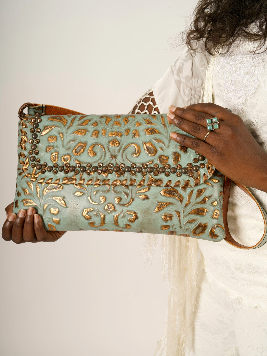 Kurtmen Turquoise Large Crystal Clutch Bag