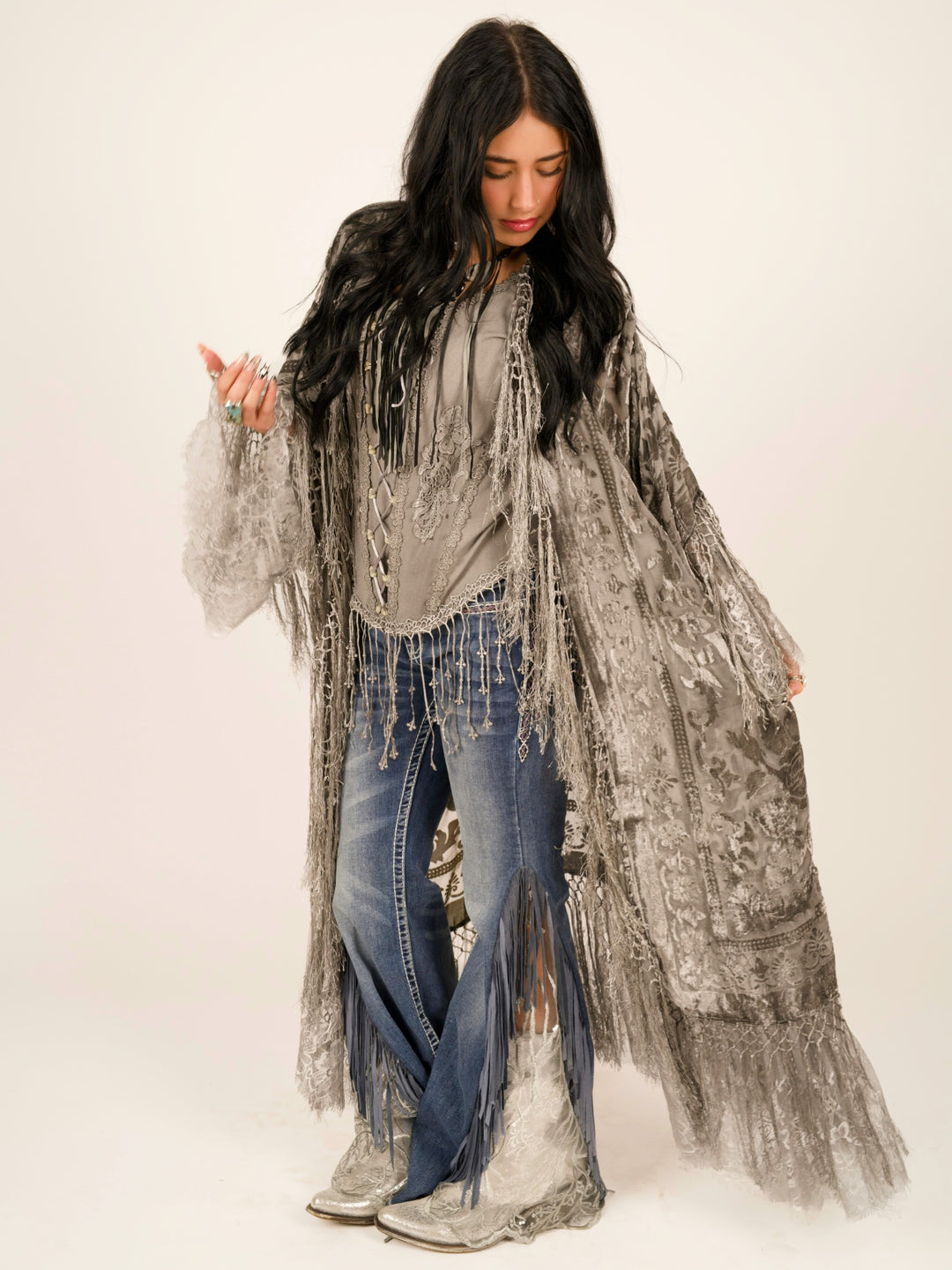 Stevie Nicks Burnout Velvet & Lace Duster