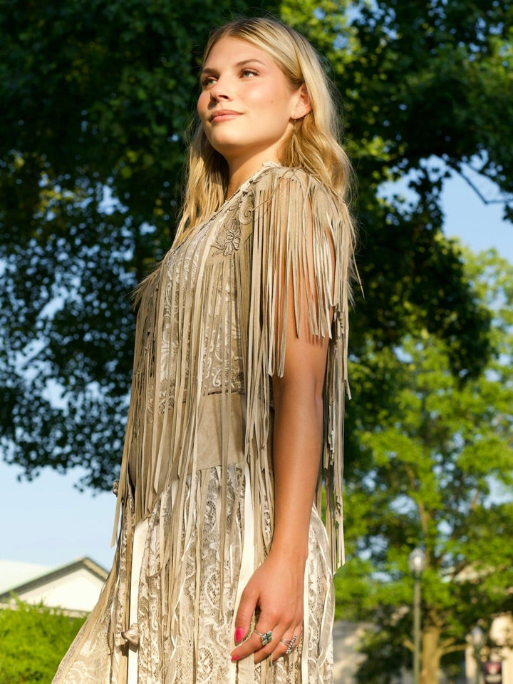 Handcrafted Suede Shoulder Fringe Collar by Pat Dahnke
