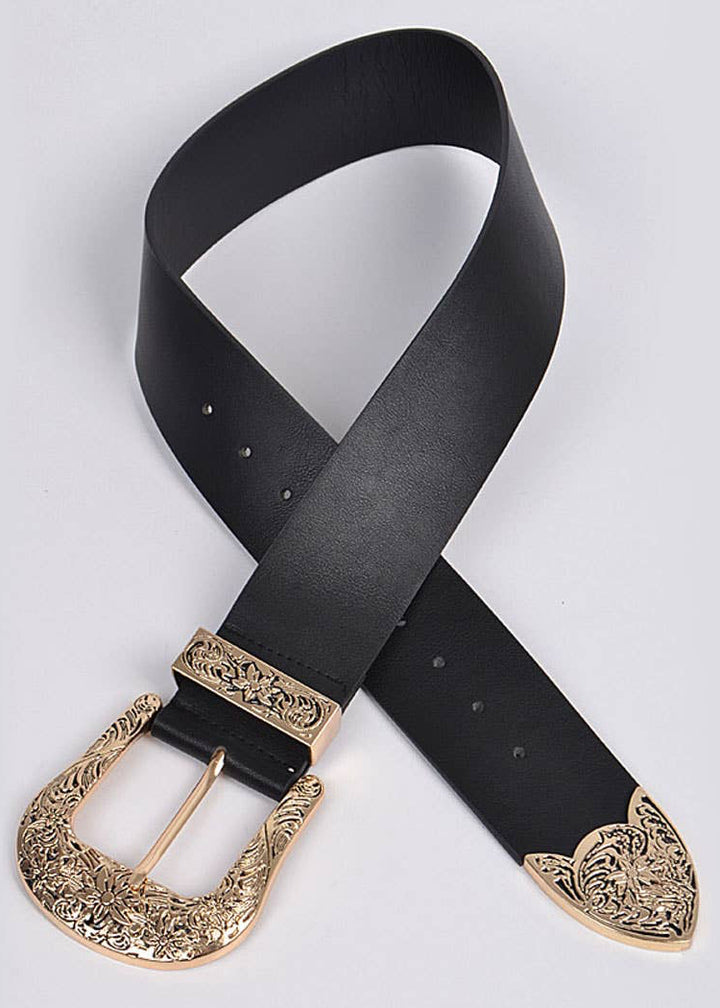 Vintage Cowboy Large Buckle Faux Leather Western Belt
