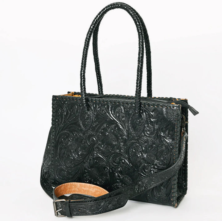 Black Diamond Tooled Leather Tote Bag