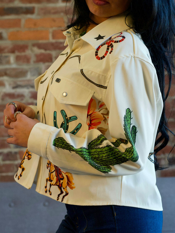 Retro Cowgirl Western Pearl Snap Button Down Shirt