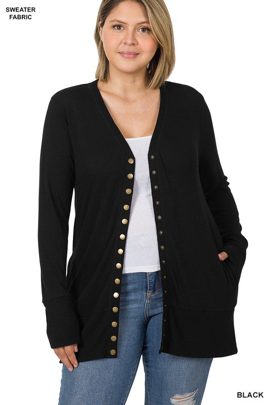 Plus Snap Button Sweater Cardigan - Salt and Grace Boutique