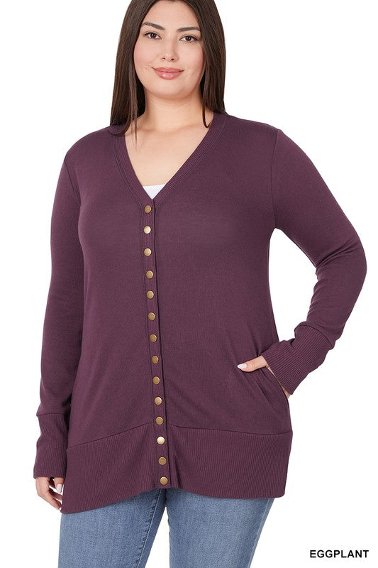 Plus Snap Button Sweater Cardigan - Salt and Grace Boutique