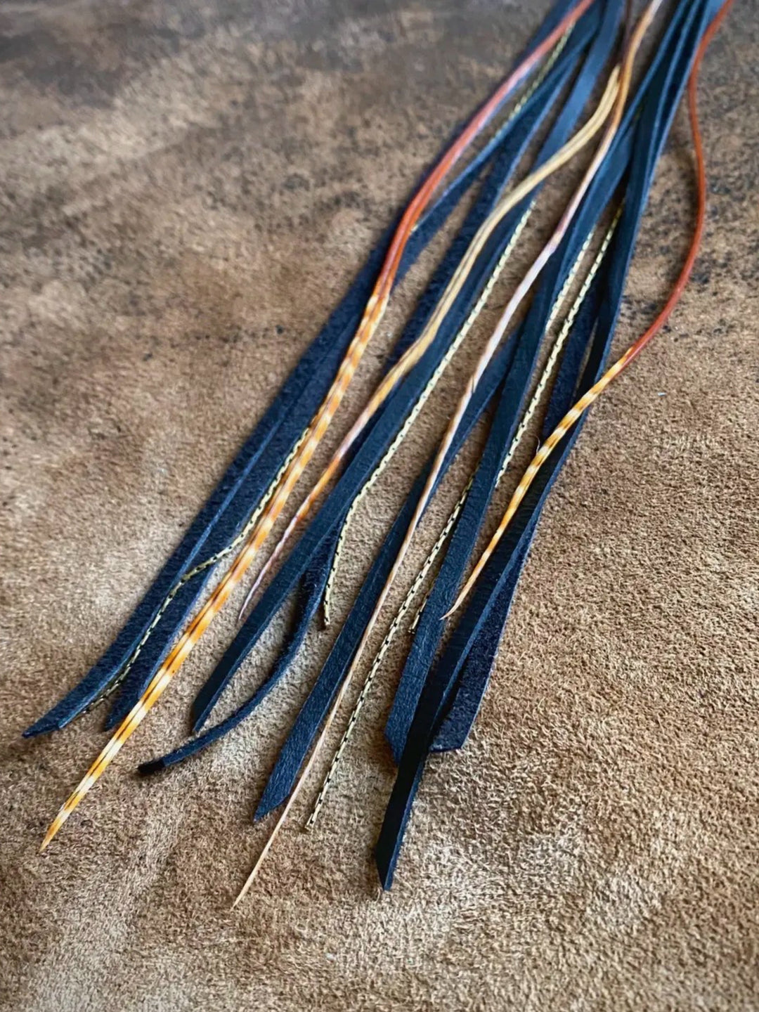 Black Leather & Feather Long Dangle Earrings