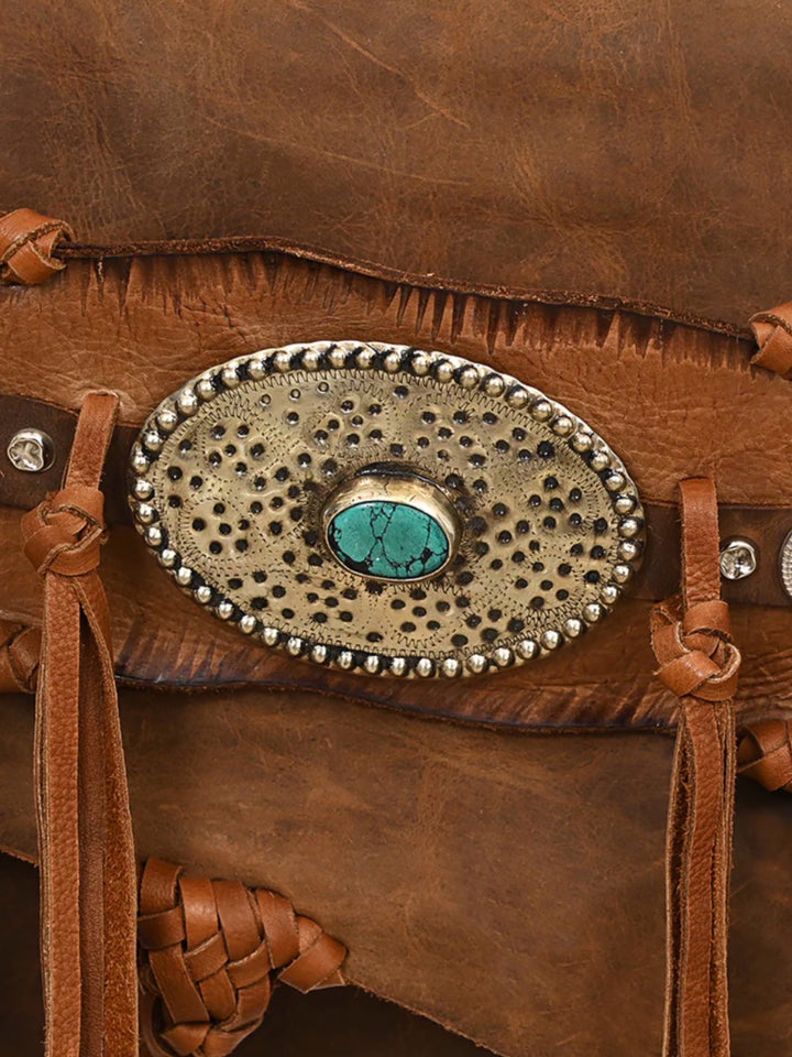 Granada Turquoise Inlay Leather Fringe Crossbody