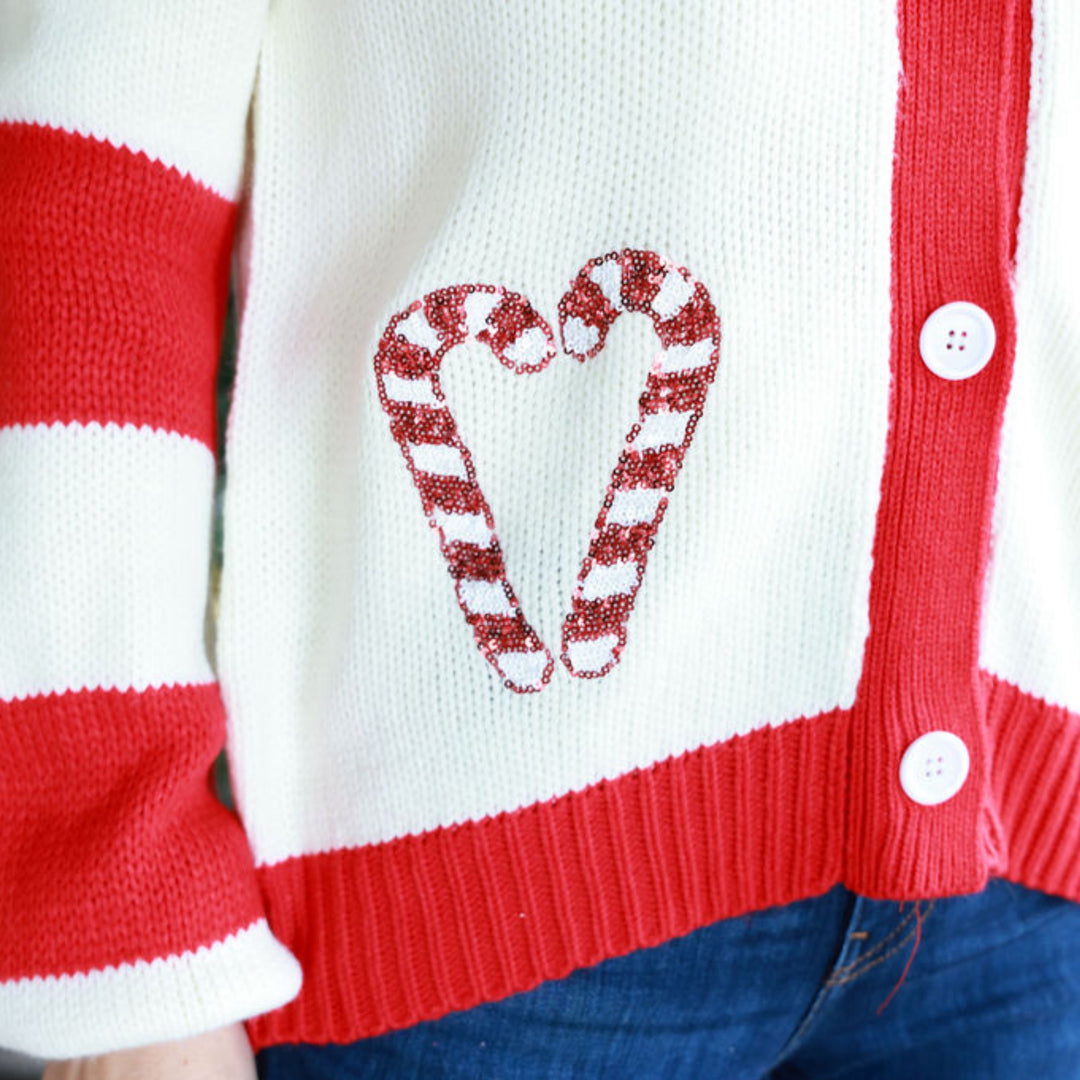 Candy Cane Button Up Sweater