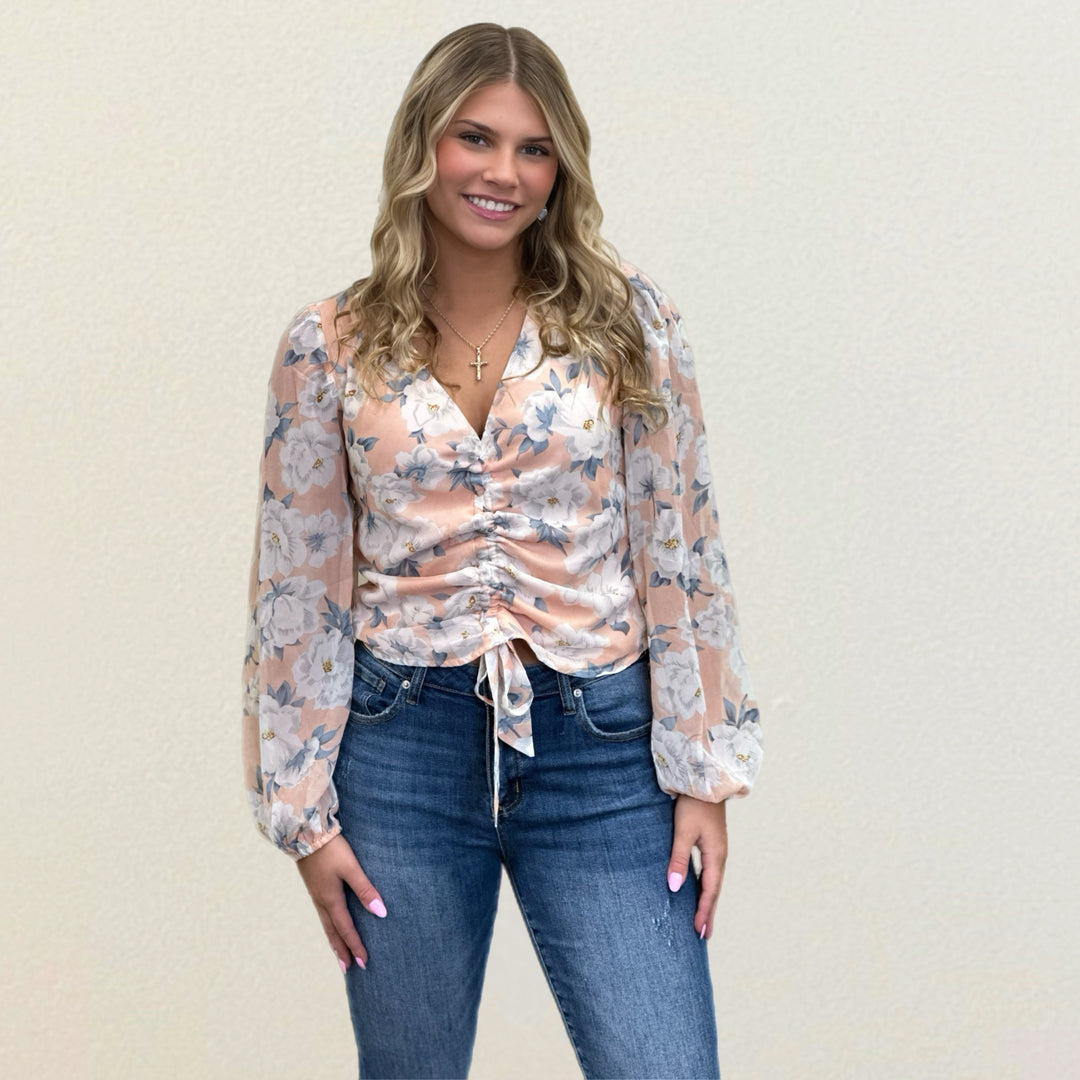 Ruched Floral Blouse - Salt and Grace Boutique