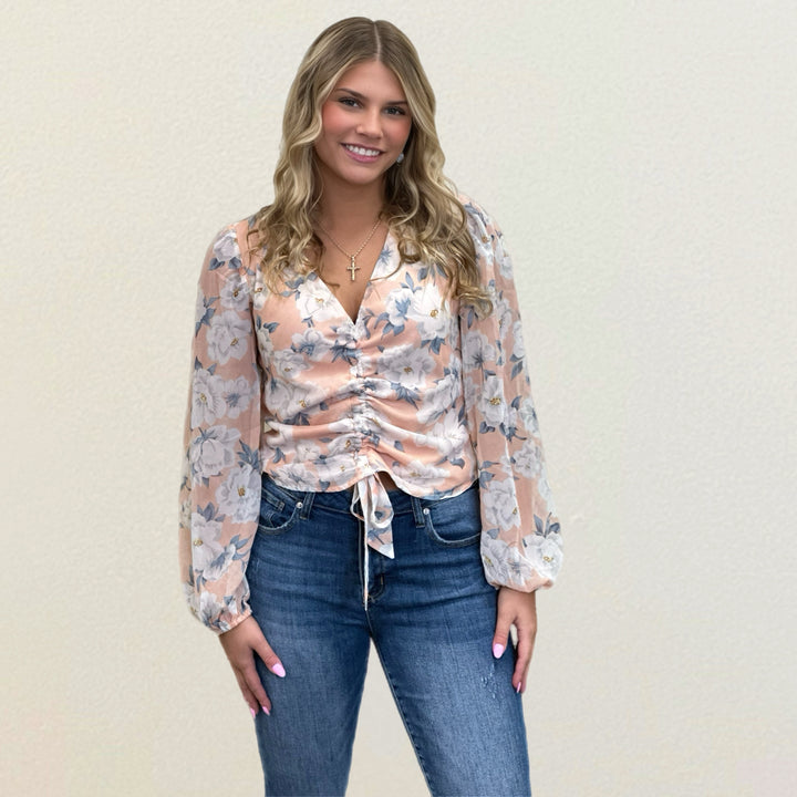 Ruched Floral Blouse - Salt and Grace Boutique