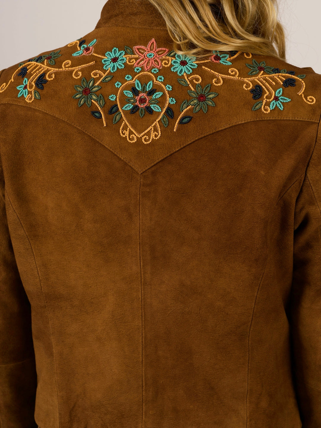 Cognac Leather Suede Beaded Fringe Western Jacket