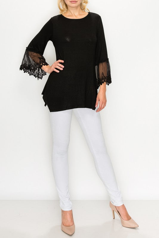 3/4 Sleeve Tunic Top with Lace Detail - Salt and Grace Boutique