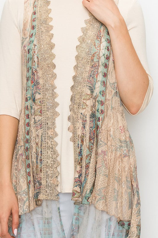 Turquoise/Taupe Lace Vest - Salt and Grace Boutique