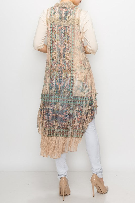 Turquoise/Taupe Lace Vest - Salt and Grace Boutique
