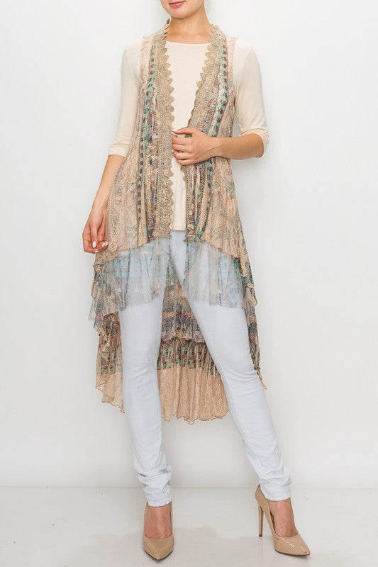Turquoise/Taupe Lace Vest - Salt and Grace Boutique