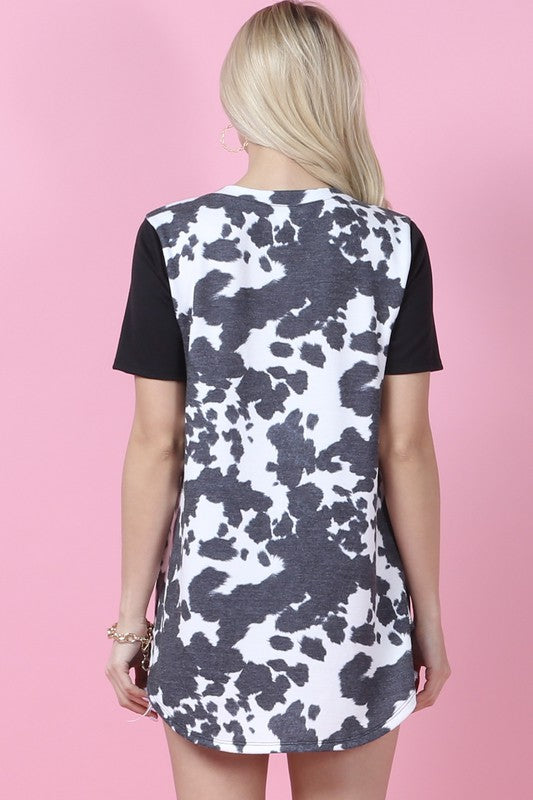 Cow Print Color Block Short Sleeve Top - Salt and Grace Boutique