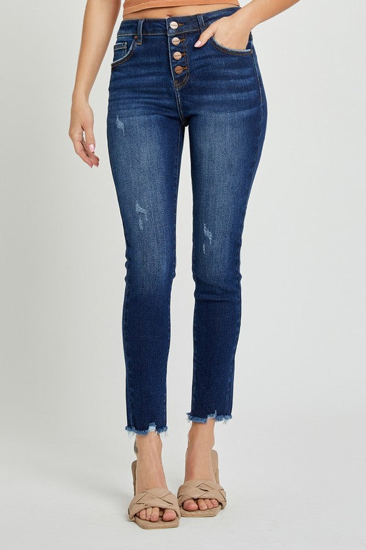 Risen Mid Rise Button Fly Skinny - Salt and Grace Boutique