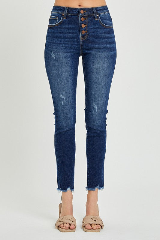 Risen Mid Rise Button Fly Skinny - Salt and Grace Boutique