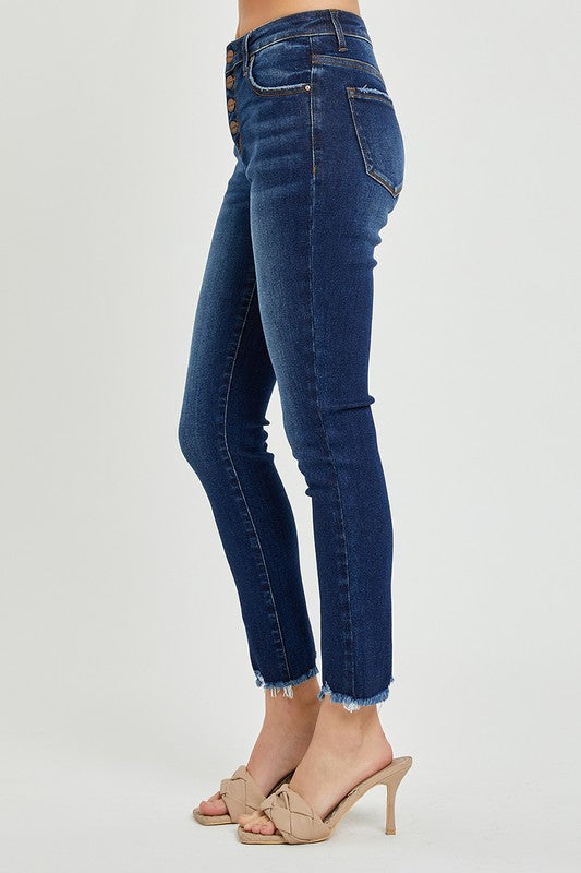 Risen Mid Rise Button Fly Skinny - Salt and Grace Boutique