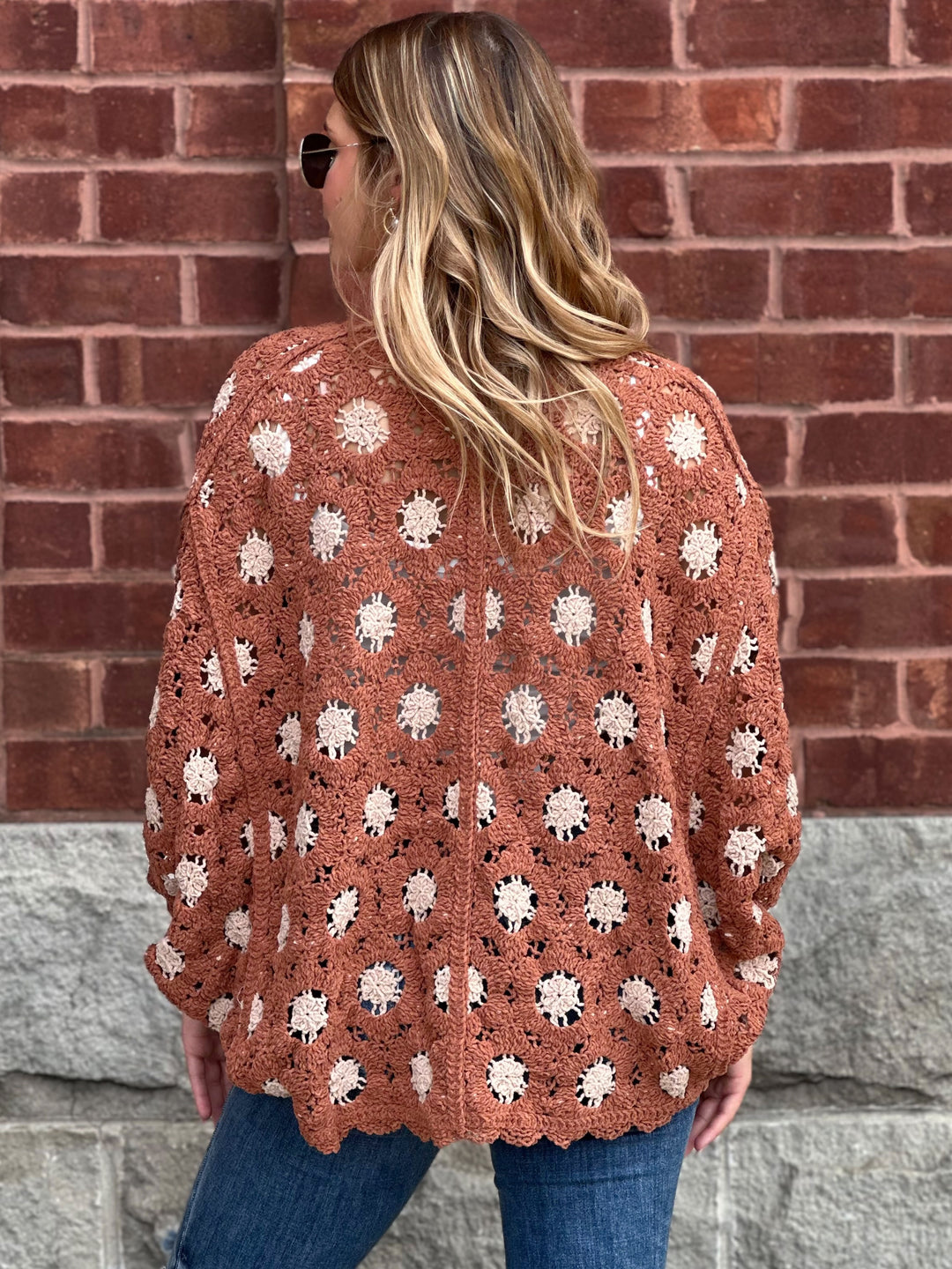 POL Cozy Batwing Chenille Floral Cardigan