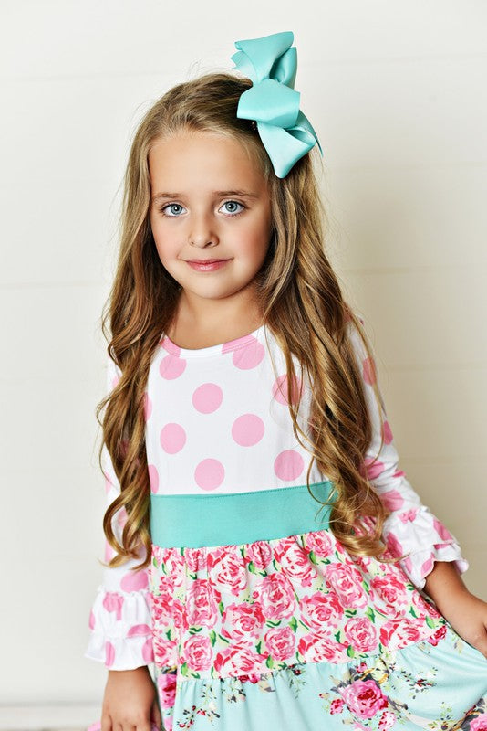 Pink Polka Dot Long Sleeve Tiered Dress - Salt and Grace Boutique