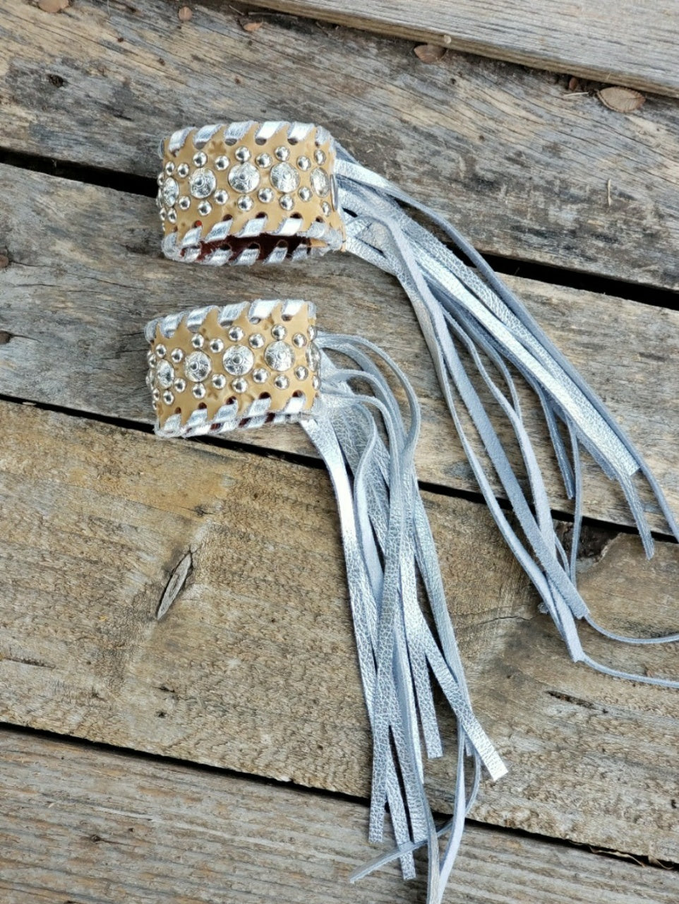 Single Tan & Silver Leather Fringe Cuff Bracelet