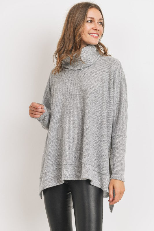 Side Slit Turtleneck Top - Salt and Grace Boutique