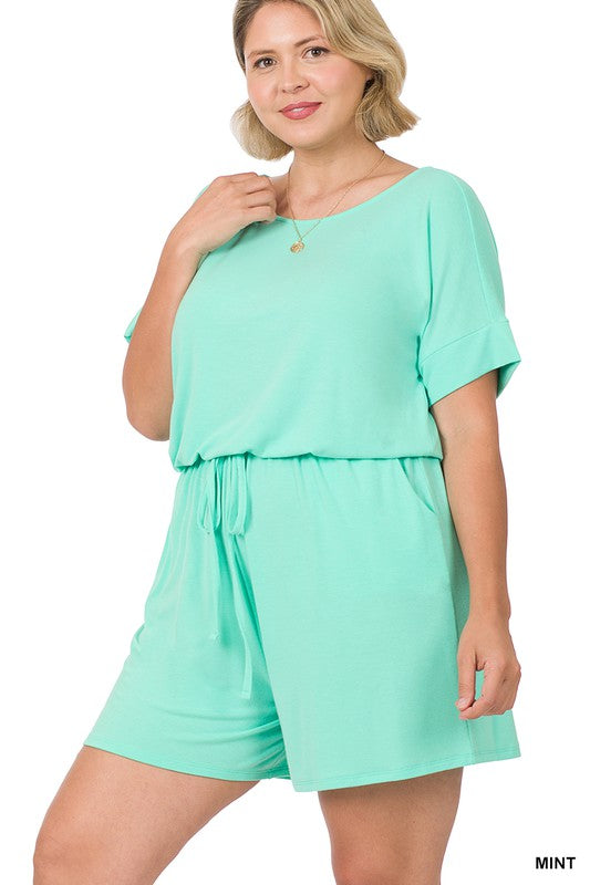 PLUS ROMPER WITH ELASTIC WAIST & BACK - Salt and Grace Boutique