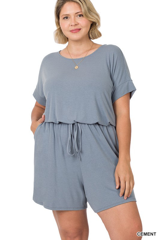 PLUS ROMPER WITH ELASTIC WAIST & BACK - Salt and Grace Boutique