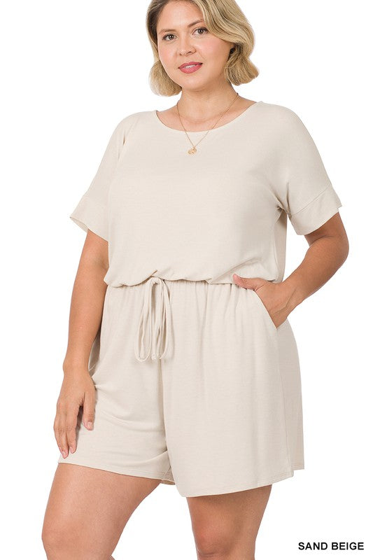 PLUS ROMPER WITH ELASTIC WAIST & BACK - Salt and Grace Boutique