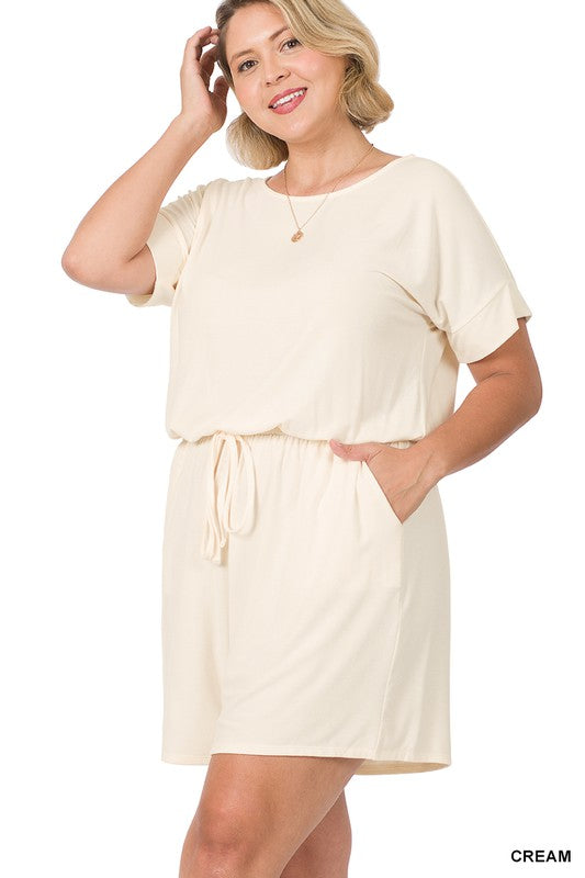 PLUS ROMPER WITH ELASTIC WAIST & BACK - Salt and Grace Boutique