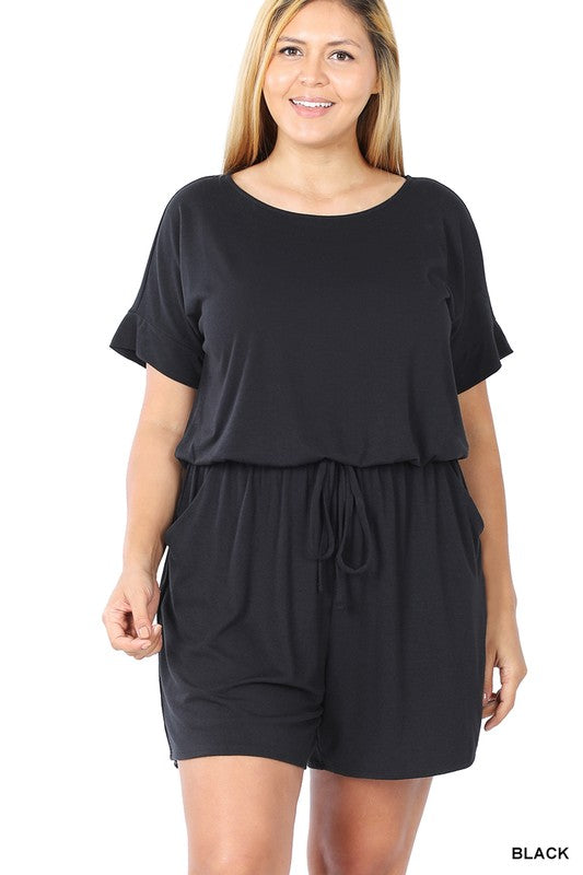 PLUS ROMPER WITH ELASTIC WAIST & BACK - Salt and Grace Boutique