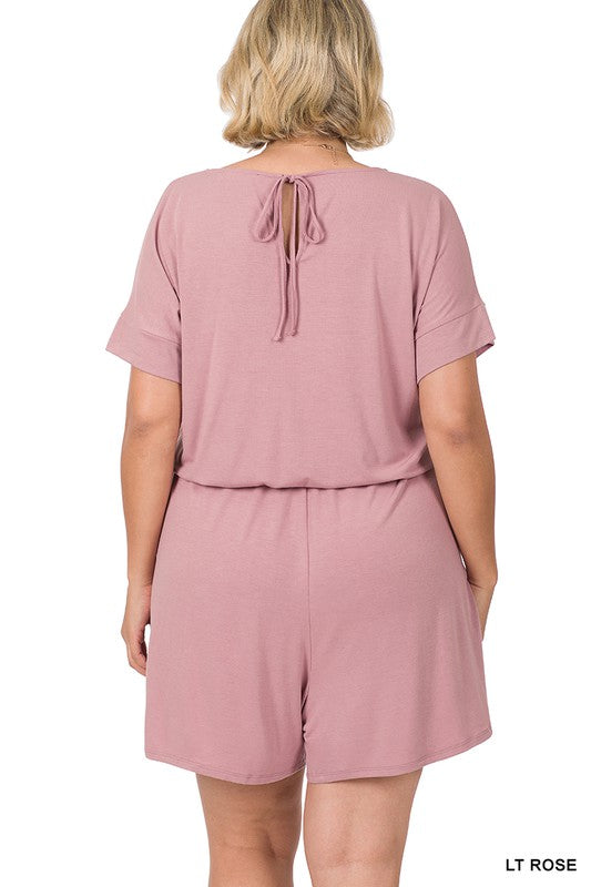 PLUS ROMPER WITH ELASTIC WAIST & BACK - Salt and Grace Boutique