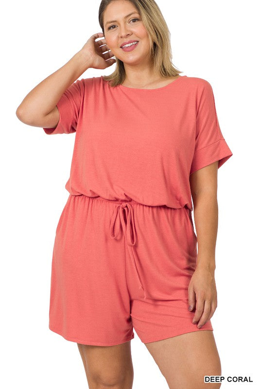 PLUS ROMPER WITH ELASTIC WAIST & BACK - Salt and Grace Boutique