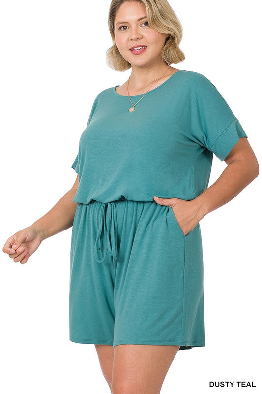 PLUS ROMPER WITH ELASTIC WAIST & BACK - Salt and Grace Boutique