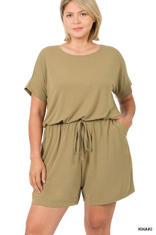 PLUS ROMPER WITH ELASTIC WAIST & BACK - Salt and Grace Boutique