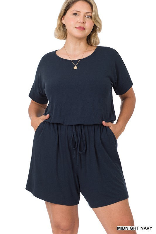 PLUS ROMPER WITH ELASTIC WAIST & BACK - Salt and Grace Boutique