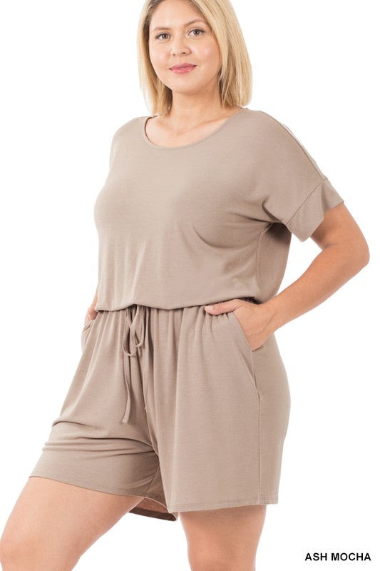 PLUS ROMPER WITH ELASTIC WAIST & BACK - Salt and Grace Boutique