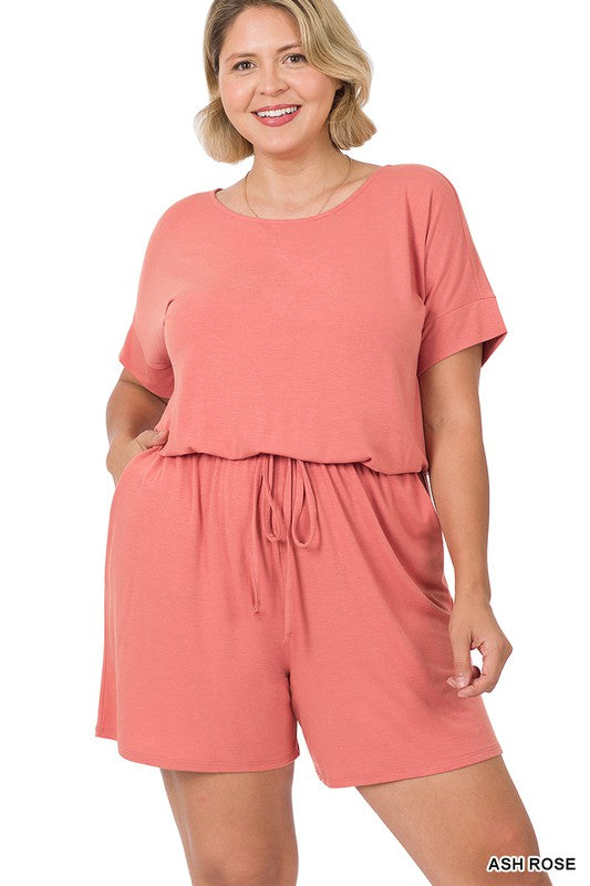 PLUS ROMPER WITH ELASTIC WAIST & BACK - Salt and Grace Boutique