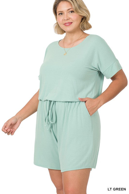 PLUS ROMPER WITH ELASTIC WAIST & BACK - Salt and Grace Boutique