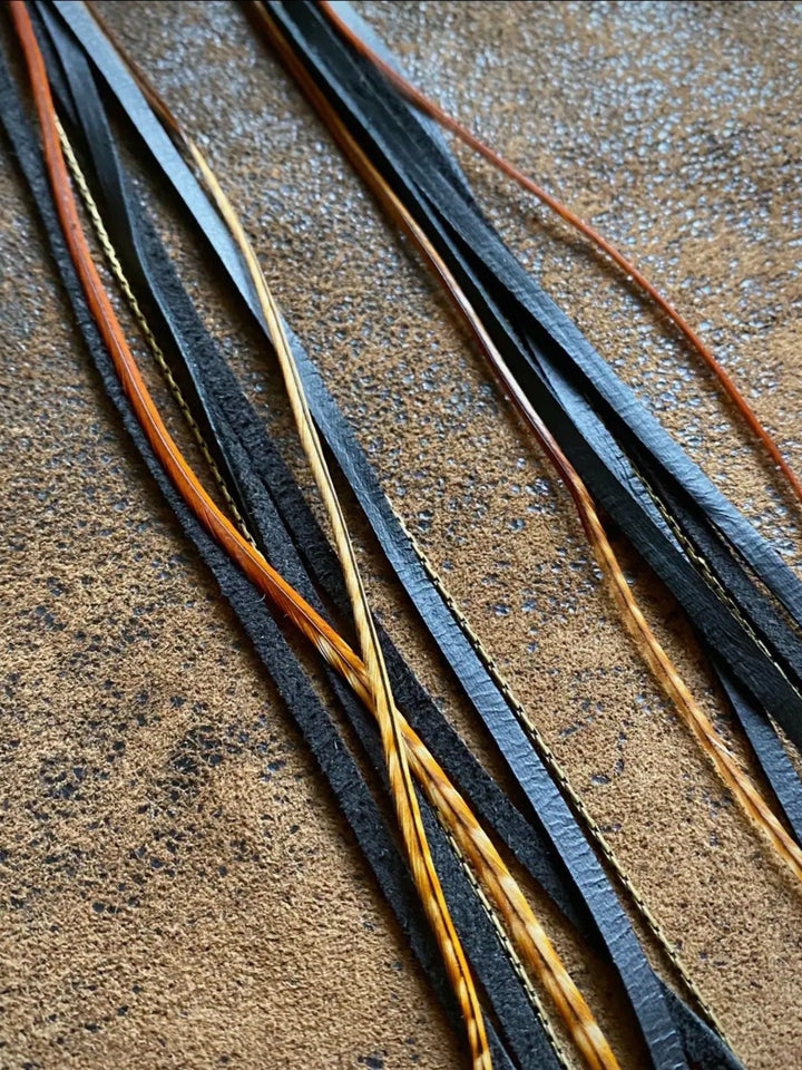 Black Leather & Feather Long Dangle Earrings