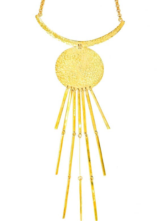 Moon Rays Hammered Brass Long Collar Necklace