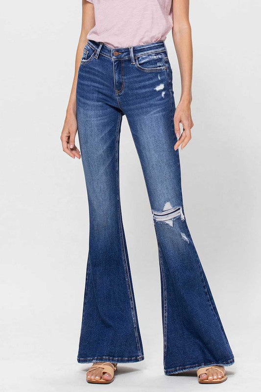 Distressed Mid Rise Flared Jeans - Salt and Grace Boutique