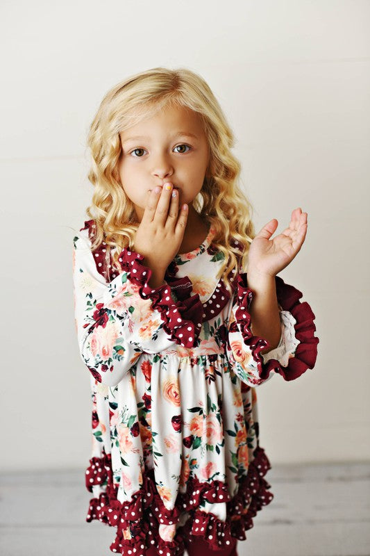 Girls Wine Floral Ruffle Set - Salt and Grace Boutique