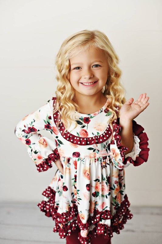 Girls Wine Floral Ruffle Set - Salt and Grace Boutique