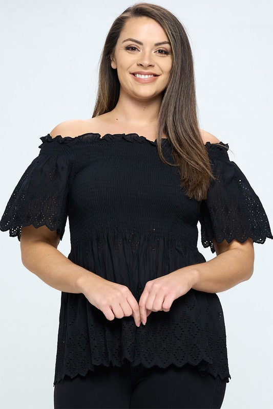 Plus Off Shoulder Smocked Top - Salt and Grace Boutique