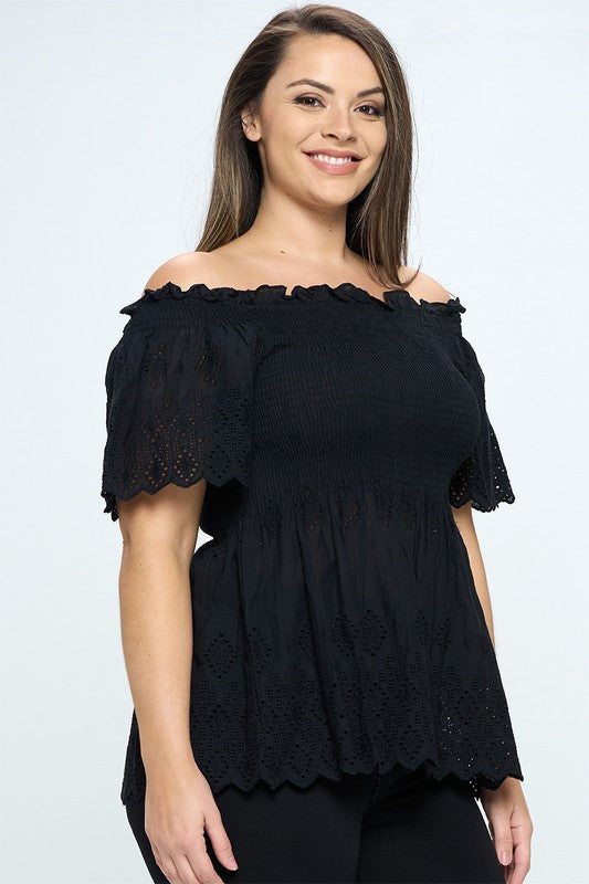 Plus Off Shoulder Smocked Top - Salt and Grace Boutique