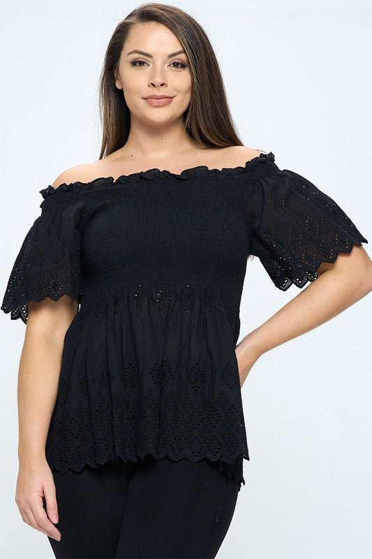 Plus Off Shoulder Smocked Top - Salt and Grace Boutique