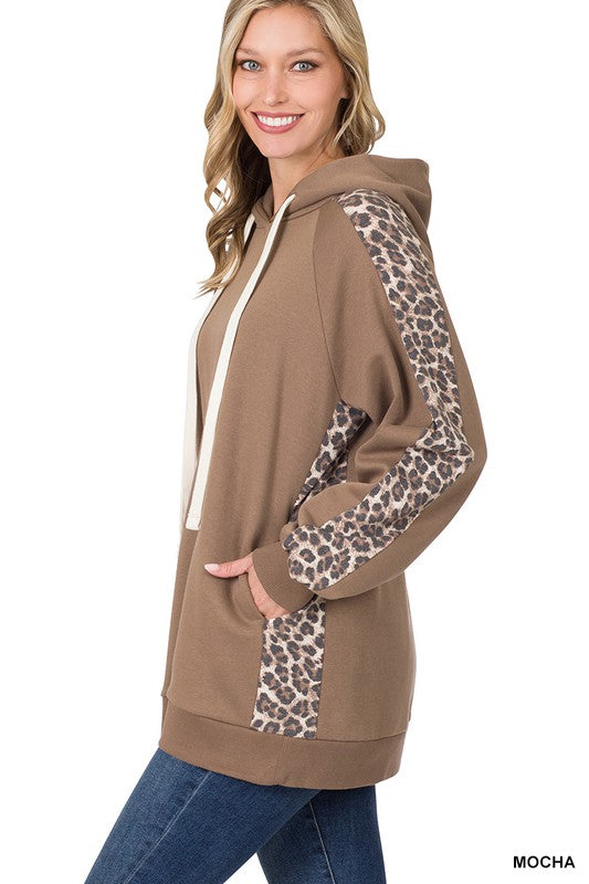 Sweat Hoodie with Leopard Contrast - Salt and Grace Boutique