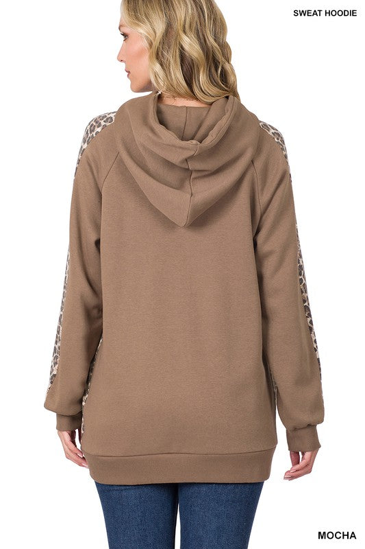 Sweat Hoodie with Leopard Contrast - Salt and Grace Boutique