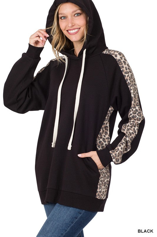 Sweat Hoodie with Leopard Contrast - Salt and Grace Boutique